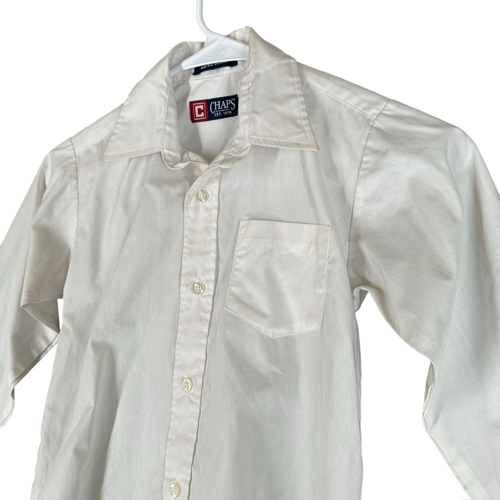 Chaps Boy’s 7 White Button LS Dress Shirt Cotton Blend Pocket Preppy Classic - Picture 7 of 13